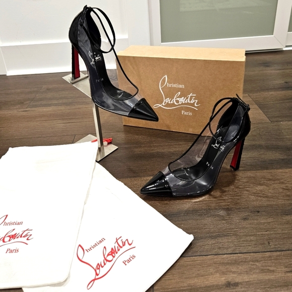 NIB CHRISTIAN LOUBOUTIN DEBOUT CONDORAPIK 100 VINYL & BLK PATENT PUMP- SIZE 40 - Picture 1 of 12